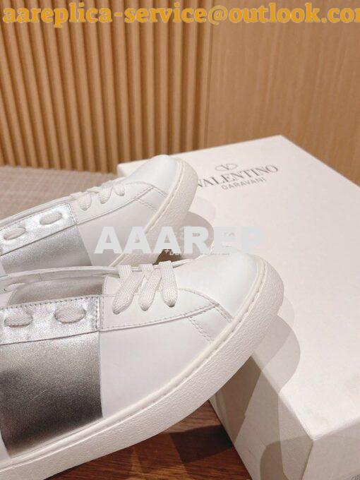 Replica Valentino Open Sneaker In Calfskin Leather WS0781 Metallic Sil 7