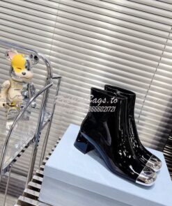 Replica Prada Patent Calfskin with Metal Toe Ankle Boots 1T7920