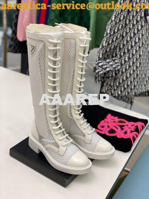 Replica Prada Brushed leather and mesh boots 1W907M White