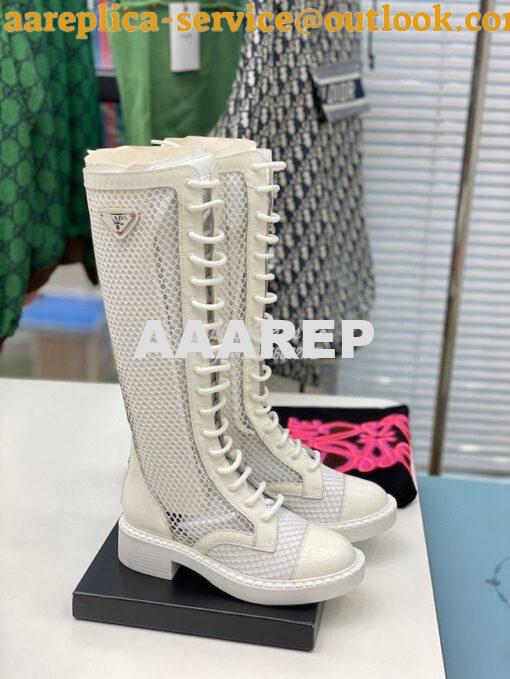 Replica Prada Brushed leather and mesh boots 1W907M White 2