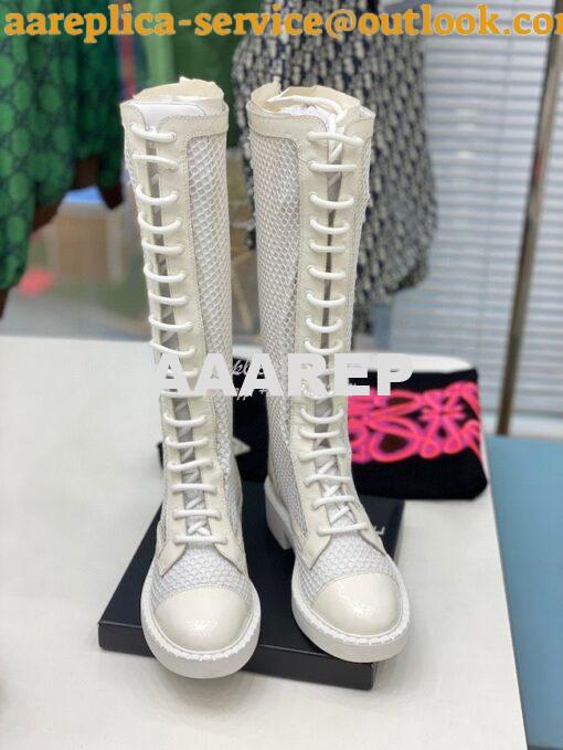 Replica Prada Brushed leather and mesh boots 1W907M White 3