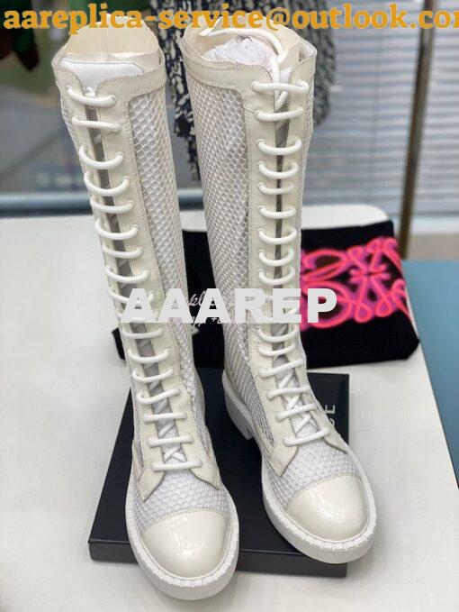 Replica Prada Brushed leather and mesh boots 1W907M White 4