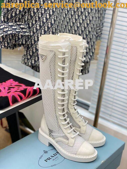 Replica Prada Brushed leather and mesh boots 1W907M White 5