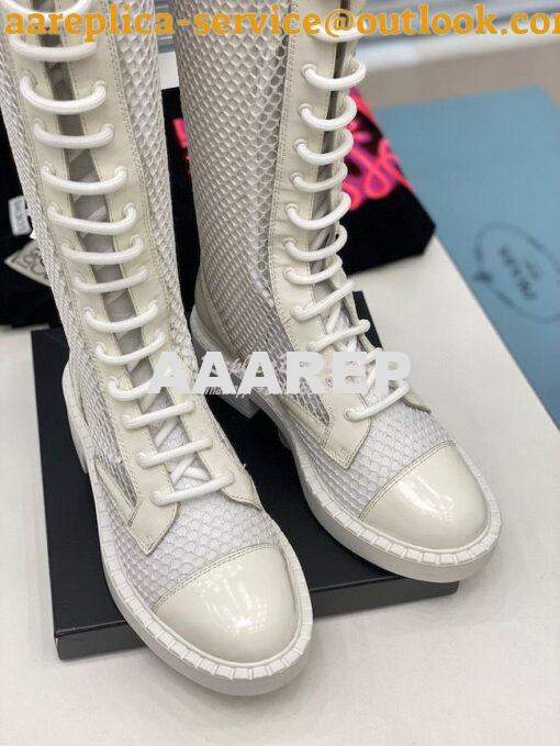 Replica Prada Brushed leather and mesh boots 1W907M White 6