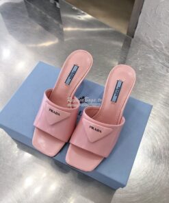 Replica Prada Brushed Leather Mid-heeled Slides 1XX590 Pink