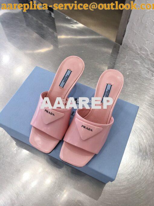 Replica Prada Brushed Leather Mid-heeled Slides 1XX590 Pink