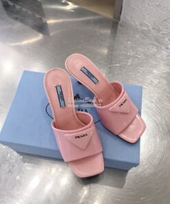 Replica Prada Brushed Leather Mid-heeled Slides 1XX590 Pink 2