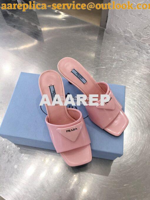 Replica Prada Brushed Leather Mid-heeled Slides 1XX590 Pink 2