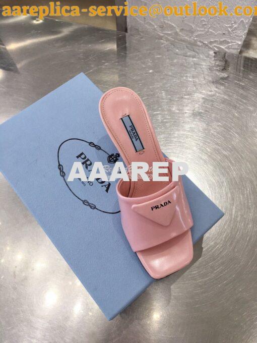 Replica Prada Brushed Leather Mid-heeled Slides 1XX590 Pink 3