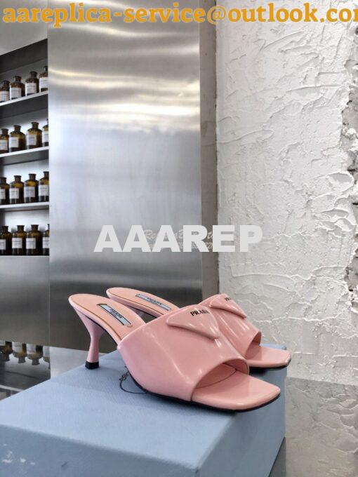 Replica Prada Brushed Leather Mid-heeled Slides 1XX590 Pink 4