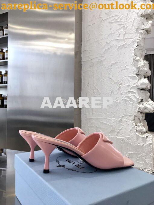 Replica Prada Brushed Leather Mid-heeled Slides 1XX590 Pink 5