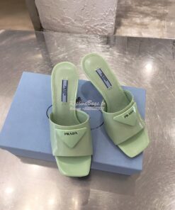 Replica Prada Brushed Leather Mid-heeled Slides 1XX590 Green