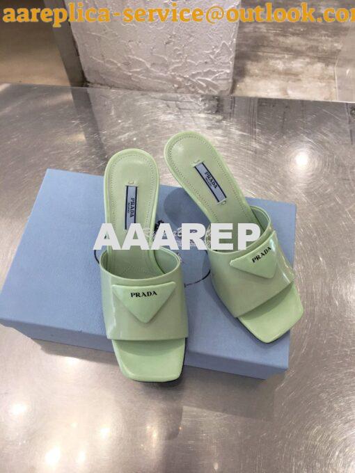 Replica Prada Brushed Leather Mid-heeled Slides 1XX590 Green