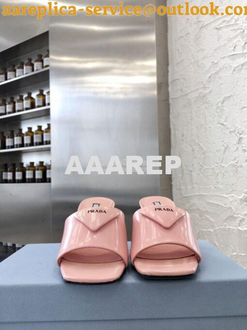 Replica Prada Brushed Leather Mid-heeled Slides 1XX590 Pink 6