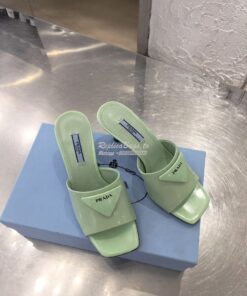 Replica Prada Brushed Leather Mid-heeled Slides 1XX590 Green 2