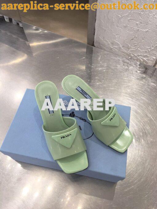 Replica Prada Brushed Leather Mid-heeled Slides 1XX590 Green 2