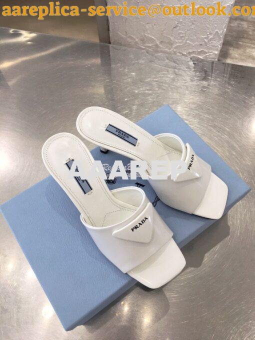 Replica Prada Brushed Leather Mid-heeled Slides 1XX590 White