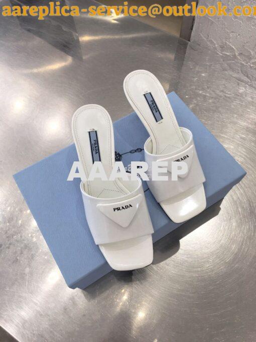 Replica Prada Brushed Leather Mid-heeled Slides 1XX590 White 3