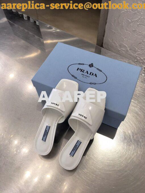 Replica Prada Brushed Leather Mid-heeled Slides 1XX590 White 6