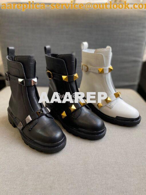 Replica Valentino Roman Stud Calfskin Combat Boot 40mm Black