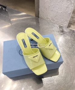 Replica Prada Brushed Leather Mid-heeled Slides 1XX590 Yellow