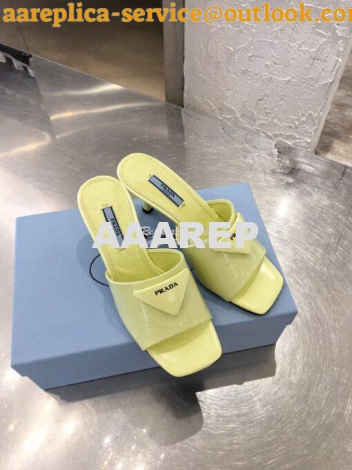 Replica Prada Brushed Leather Mid-heeled Slides 1XX590 Yellow