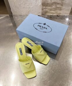 Replica Prada Brushed Leather Mid-heeled Slides 1XX590 Yellow 2