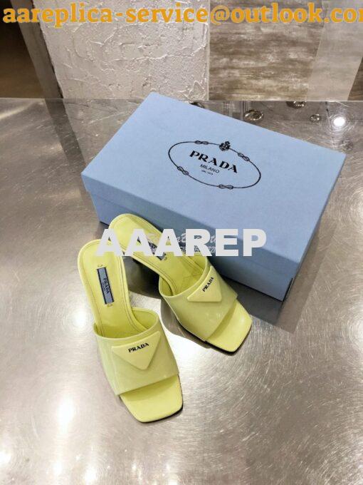 Replica Prada Brushed Leather Mid-heeled Slides 1XX590 Yellow 2