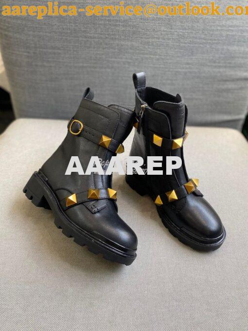 Replica Valentino Roman Stud Calfskin Combat Boot 40mm Black 5