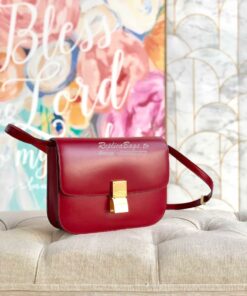 Replica Celine Classic Box Bag in Smooth Calfskin Cherry Red