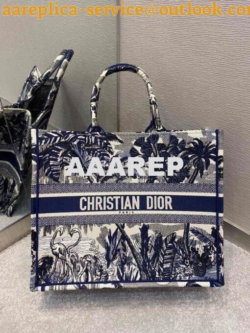 Replica Dior Book Tote Blue Palm Tree Toile de Jouy Embroidery Canvas