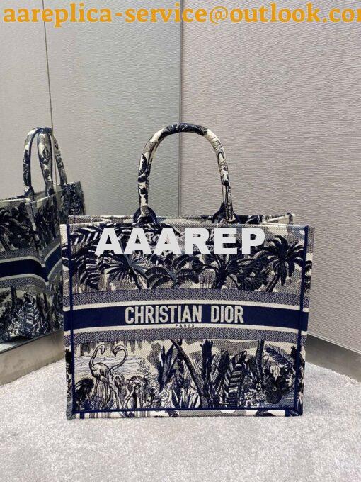 Replica Dior Book Tote Blue Palm Tree Toile de Jouy Embroidery Canvas 2