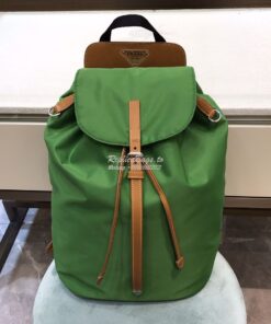 Replica Prada Nylon and Saffiano leather backpack 1BZ064 Green Caramel