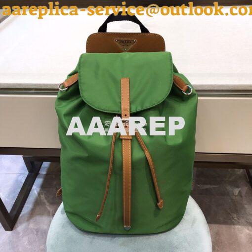 Replica Prada Nylon and Saffiano leather backpack 1BZ064 Green Caramel