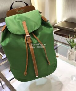 Replica Prada Nylon and Saffiano leather backpack 1BZ064 Green Caramel 2