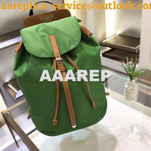 Replica Prada Nylon and Saffiano leather backpack 1BZ064 Green Caramel 2