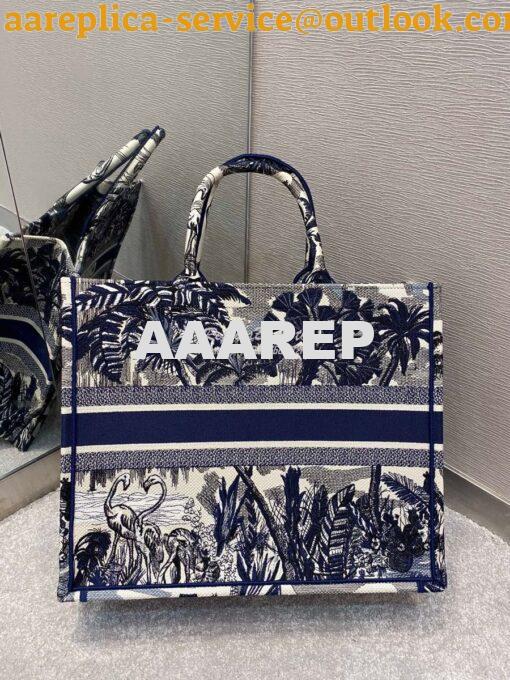 Replica Dior Book Tote Blue Palm Tree Toile de Jouy Embroidery Canvas 9