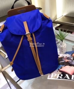 Replica Prada Nylon and Saffiano leather backpack 1BZ064 Blue Caramel