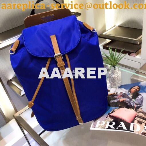 Replica Prada Nylon and Saffiano leather backpack 1BZ064 Blue Caramel