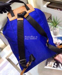 Replica Prada Nylon and Saffiano leather backpack 1BZ064 Blue Caramel 2