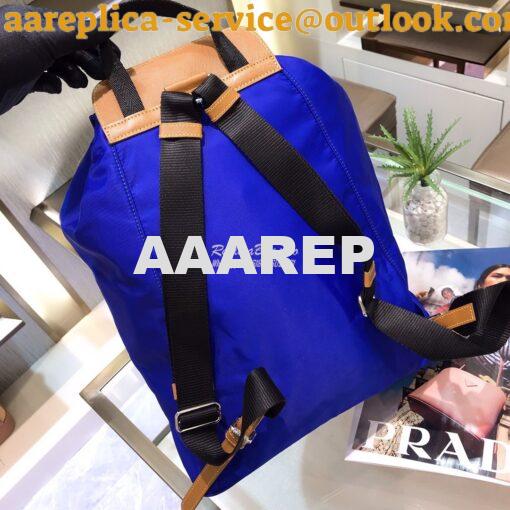 Replica Prada Nylon and Saffiano leather backpack 1BZ064 Blue Caramel 2