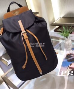 Replica Prada Nylon and Saffiano leather backpack 1BZ064 Black Caramel