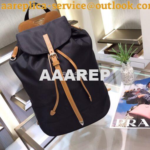 Replica Prada Nylon and Saffiano leather backpack 1BZ064 Black Caramel