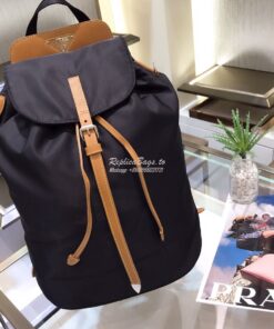 Replica Prada Nylon and Saffiano leather backpack 1BZ064 Black Caramel 2