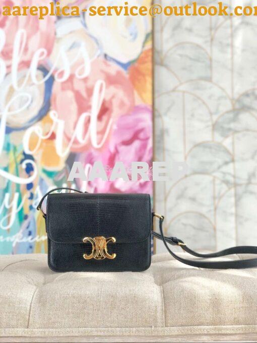 Replica Celine Teen Triomphe Bag in Lizard 188424 Black