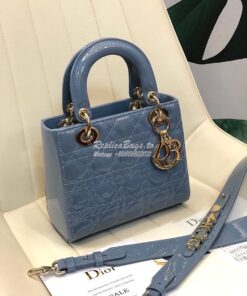 Replica Dior My ABCdior Lady Dior Bag in Patent Calfskin M0538 Ash Blu