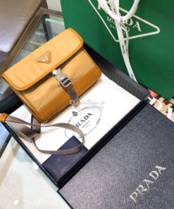 Replica Prada Nylon and Saffiano Leather Cellphone Case 2ZH108 Caramel 2