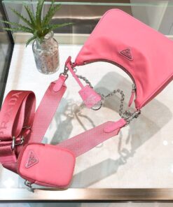 Replica Prada Re-Edition Nylon Multi-Pochette Bag 1BH204 Pink