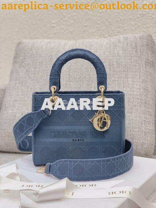 Replica Dior Medium Dark Denim Lady D-lite Embroidered Cannage Bag M05