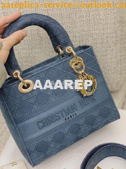 Replica Dior Medium Dark Denim Lady D-lite Embroidered Cannage Bag M05 3